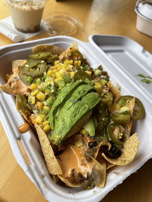 Nachos with avocado and taco meat - my fav  at Native Foods - Wicker Park in Chicago