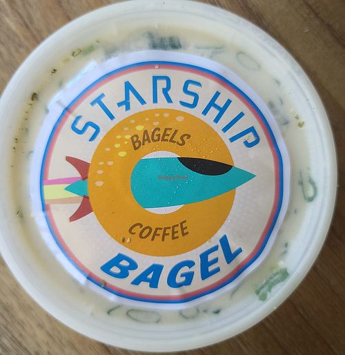 Vegan Scallion Cream Cheese Tub (tofu based) at Starship Bagel in Lewisville