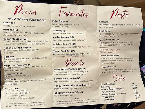 Take away menu includes meatballs, penne, gf options, garlic bread   at Hope & Anchor in Alnmouth