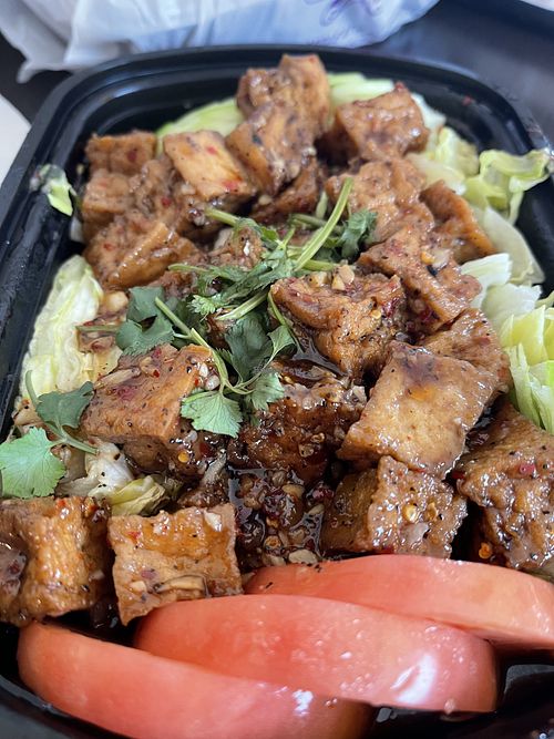 Garlic and Black Pepper Tofu, spice level 4 - delicious but not spicy   at Coconut Thai in Edina