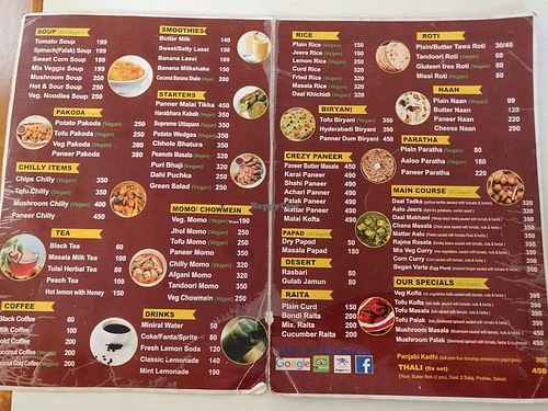 Menu. Almost all vegan at Annakoot Veg-Veg Cuisine in Kathmandu