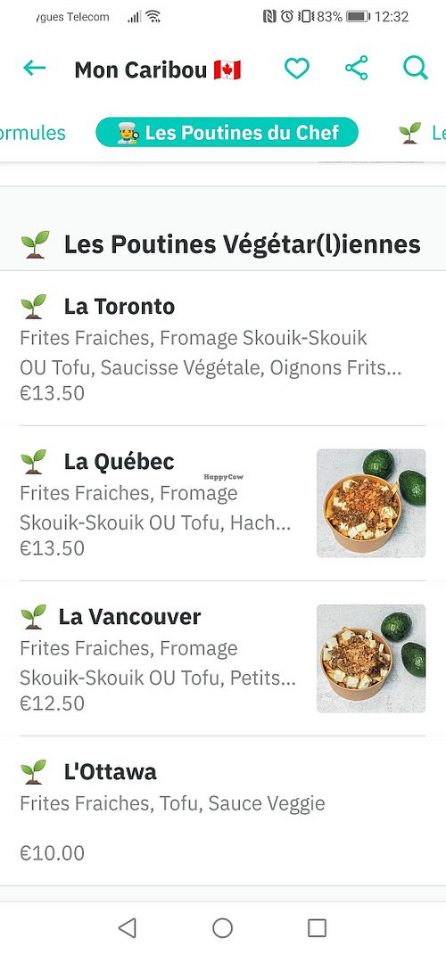 Vegan/vegetarian menu at Mon Caribou in Nancy