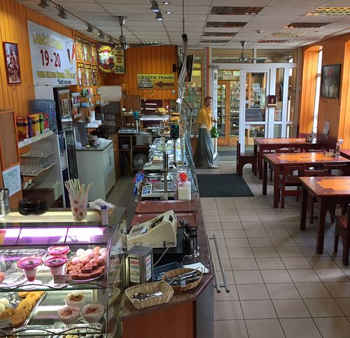 downstairs with buffet and dessert area at Rama in Riga