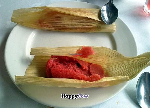Tamales de Dulces - today's choice of 2 sweet tamales
filled with a variety of fillings, wrapped in corn husks at Mestizo in North West London