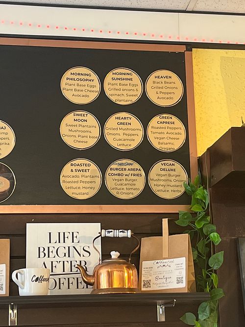 Vegan Arepa Menu (May 2023)  at Coffeecol in Teaneck