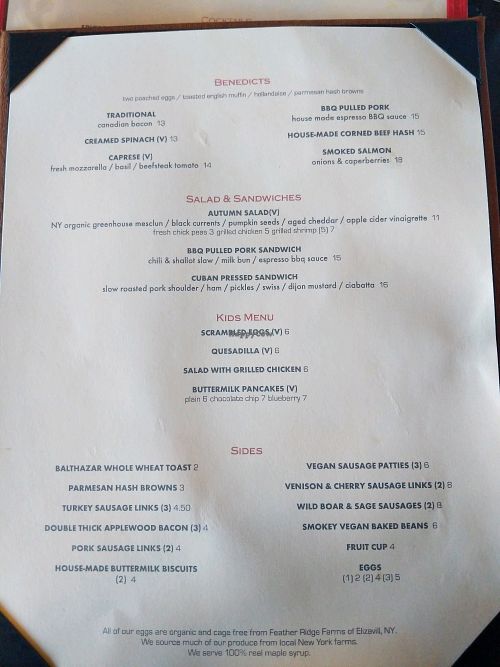 Brunch menu 2 at The Inwood Farm in New York City