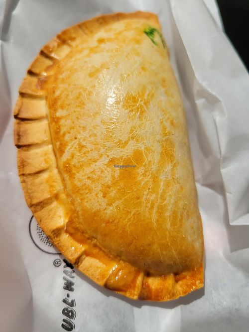 Vegan pastechi with lentil and potato curry inside at Van Gogh Specialty Coffees in Willemstad