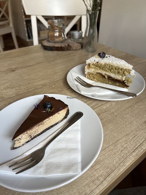 Espresso and raffaelo vegan cakes (from Kopřivnice Vila Machů)  at K.fe Livre in Frydlant Nad Ostravici