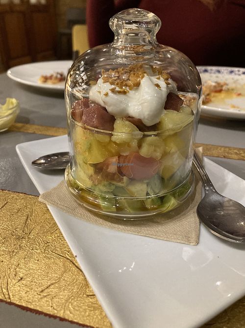 Vegan tartar with tapioca fake salmon that melts in your mouth  at Amberes The Vegetarian Wine And Cocktail Bar in Valencia