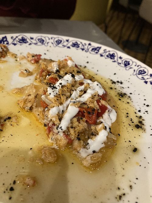 Corn flatbread - covered in deliciousness   at Amberes The Vegetarian Wine And Cocktail Bar in Valencia