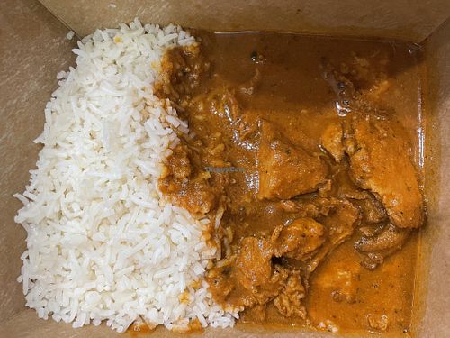 Butter chicken on rice   at Vegango in Edmonton