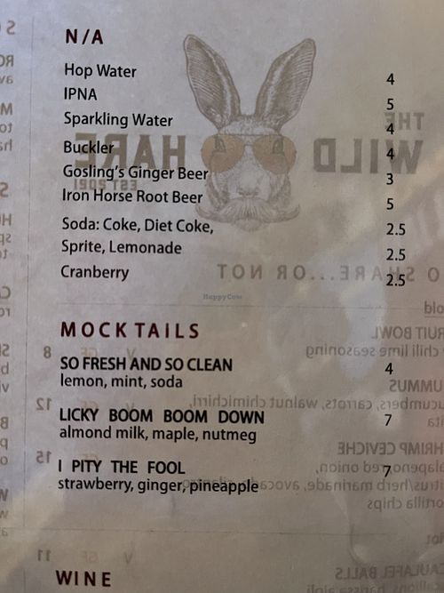 Online menu is outdated. This is the current menu as of July 2022. V = vegan  at The Wild Hare in Stillwater