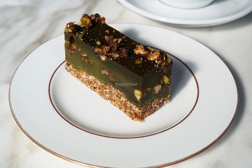 Pistachio cake at Oslo Raw Frogner in Oslo