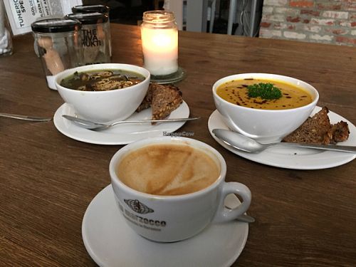 soup and coffee at Jivamukti Canteen in Berlin
