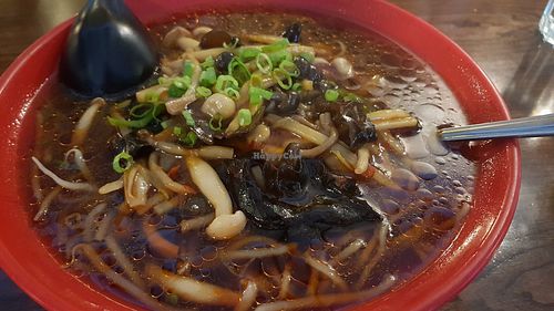 Spicy shimeji mushrooms and black fungus with ramen noodles at Nudo Noodle House in Newcastle Upon Tyne