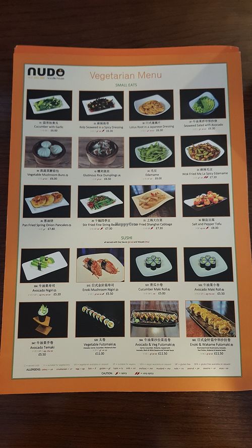 Small eats veggie/vegan menu at Nudo Noodle House in Newcastle Upon Tyne