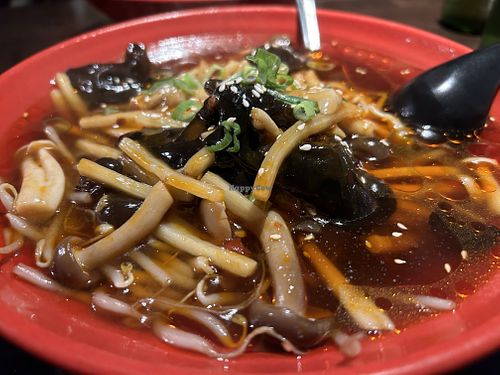Spicy Shimeji Mushrooms & Black Fungus with Ramen Noodles in Soup  at Nudo Noodle House in Newcastle Upon Tyne