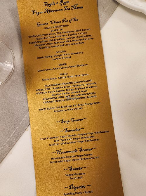 vegan menu at Tipple & Rose in Princeton