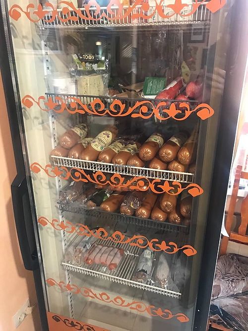 The store with vegan sausages and tofu at Govinda - Furye in Irkutsk