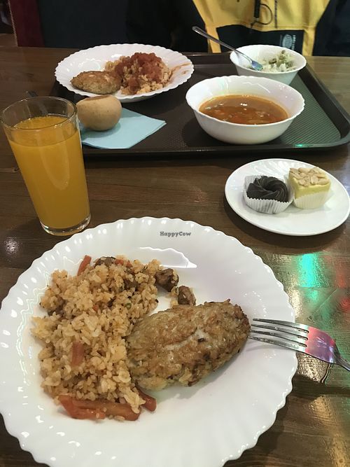 Pilaf with cutlet, soup, and delicious vegan sweets  at Govinda - Furye in Irkutsk