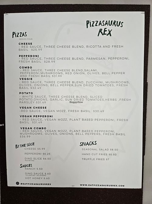 menu as of March 2024 at Pizzasaurus Rex in Sacramento