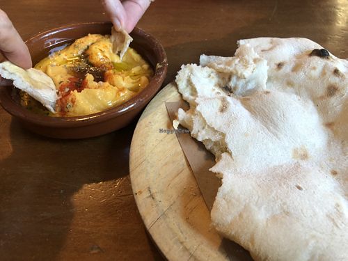 Hummus and pita bread  at Festinar in Valencia