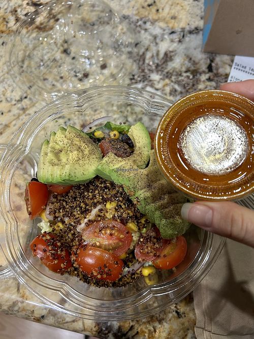 Avocado and quinoa superfood salad to go (just omit the cheese to make vegan) - very good!   at Mendocino Farms in Roseville