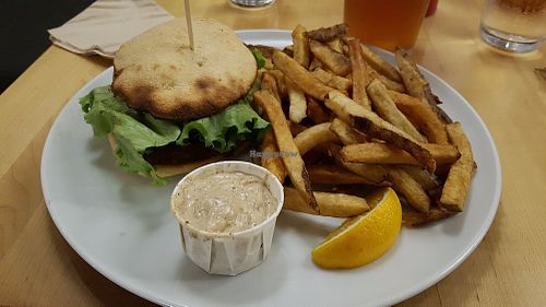 Vegan burger (Indian) at Chez Victor - St Jean in Quebec