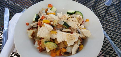 Heaping Bowl with tofu at Cafe Regis in Red Lodge