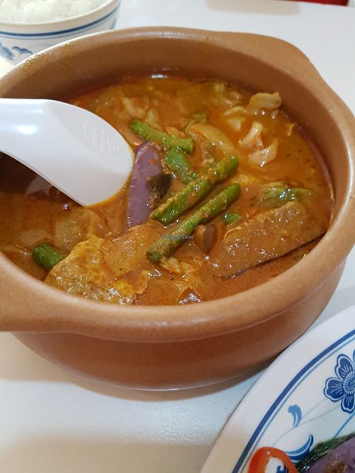 Curry veggies. Very good at Mei Lin Vegetarian in Malacca