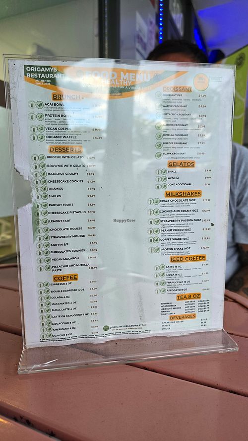 Menu at Origamy Gelato in Sunrise