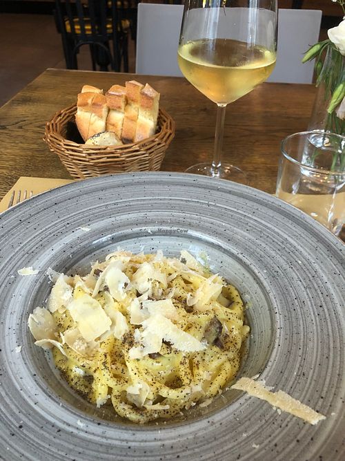 Vegan carbonara with smoked tofu ‘bacon’. So good. Yum… at aTipico in Palermo