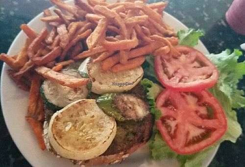 vegetarian burger with a side of sweet potato fries  at Granny  Feelgood's in Miami