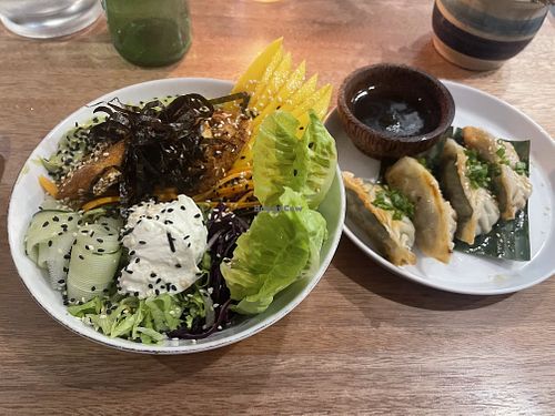 Poké bowl and raviolis  at Juju in 