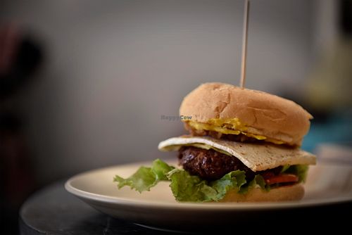 no animals were harmed in the making of our burgers... at Slaughterhouse Vegan in Calangute