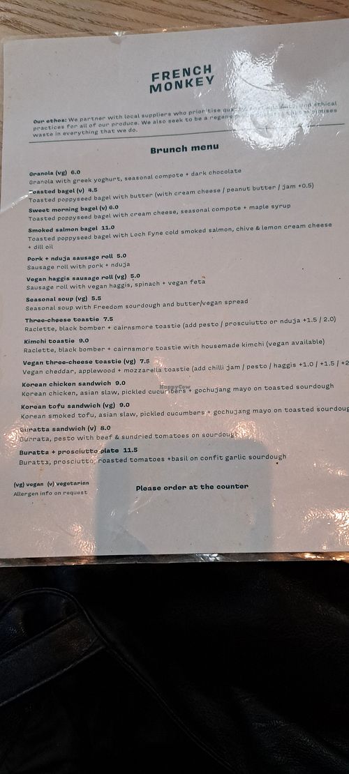 Menu (October 2024) at French Monkey in Glasgow