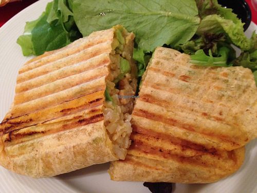 vegan chicken & brown rice wrap (tasty!)  at Red Velvet Cafe - Fashion Show Mall in Las Vegas