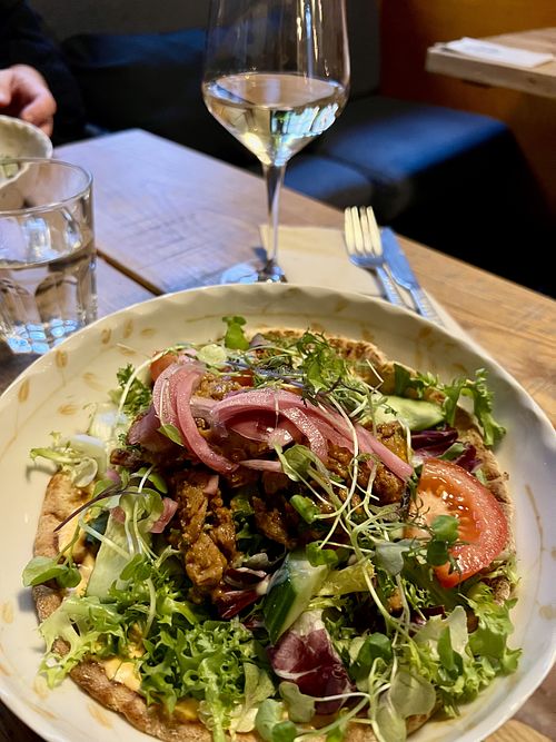 Vegan flat bread  at Bistro Vilja in Tampere