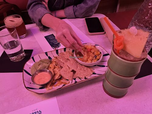 Mango salsa and avo purée with corn tortillas and plantain chips  at The Royal Tot in Charlotte