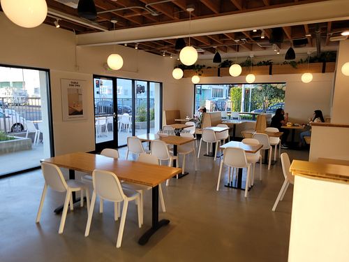 Inside seating at Plant Power Fast Food in Hollywood