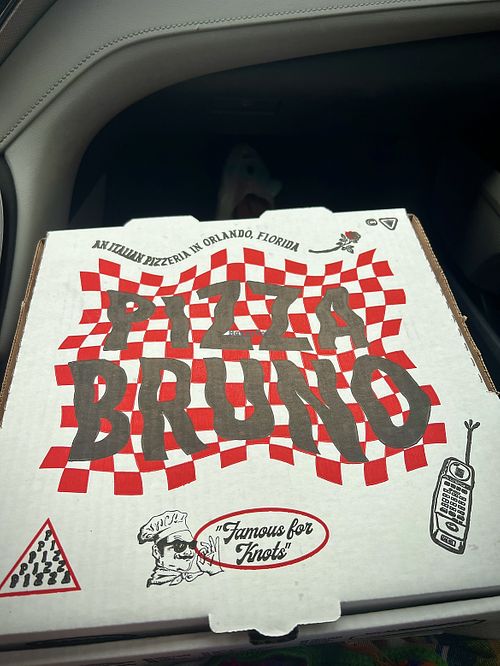 Pizza box— sick design  at Pizza Bruno in Orlando