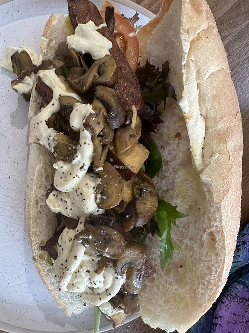 Tofu and mushroom roll  at Ayla's Cafe in Adelaide