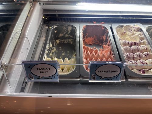 Passionfruit and strawberry gelato are dairy free   at The Mason Jar Coffee & Gelato in Helen