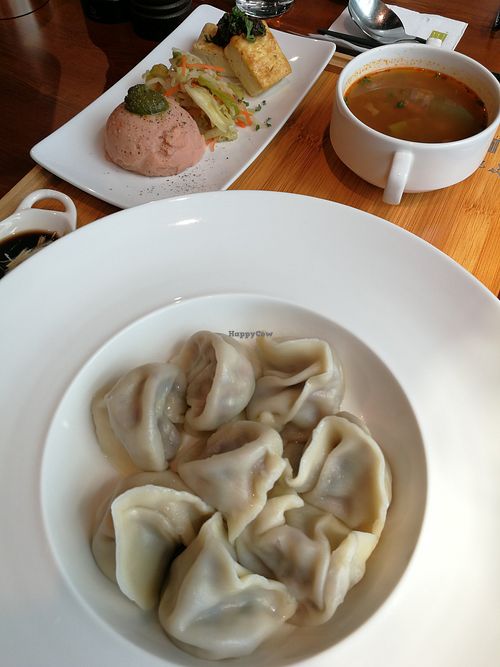 set meal with dumplings. at GO YOUNG Veg Kitchen - 高仰三廚房 in Taipei