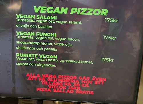 The vegan pizza menu.   at Bedy's in Stockholm
