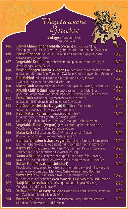 Veggy/Vegan menu at Badsha in Braunschweig