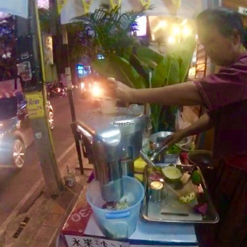 We snagged some fresh squeezed mixed fruit and it was delicious! Very charming little place. Buffet style all vegetarian (vegan) food! we're going back tomorrow for sure:) at Ming Kwan in Chiang Mai