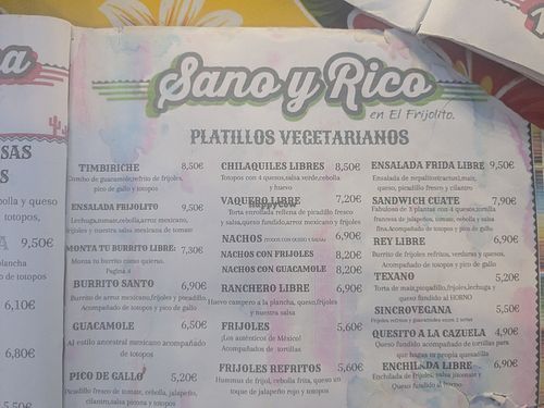 Menu vegetariano at El Frijolito in Sevilla