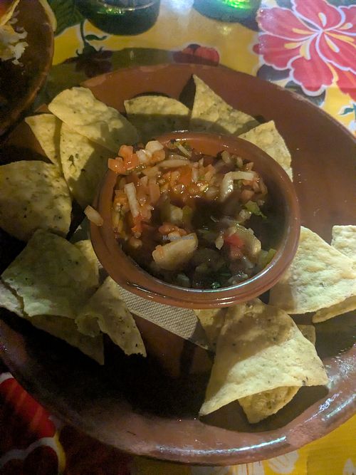 Pico de gallo con totopos at El Frijolito in Sevilla