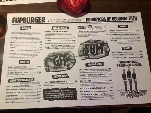 Menu  at Fupburger in Norwich